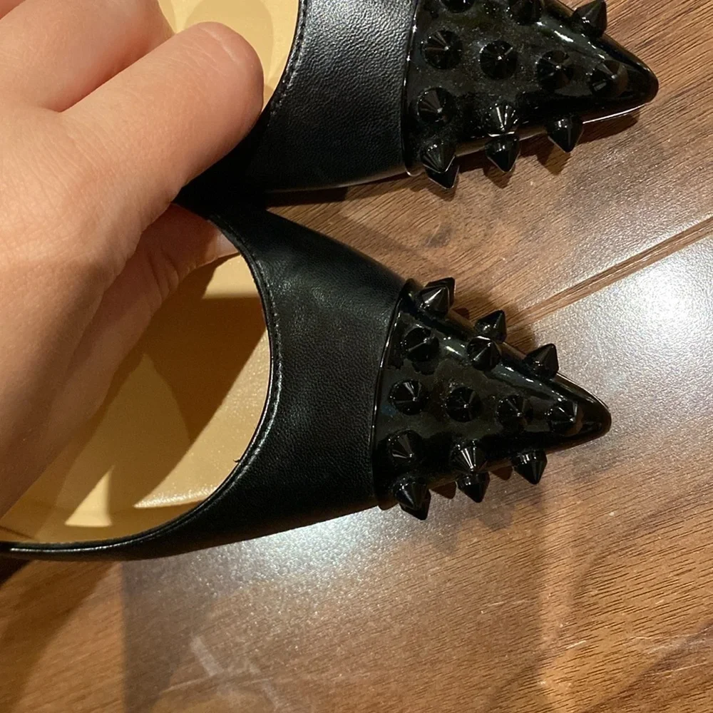 Christian Louboutin / Geo Black Leather Pump Spike Patent Toe Cap pigalle 38.5